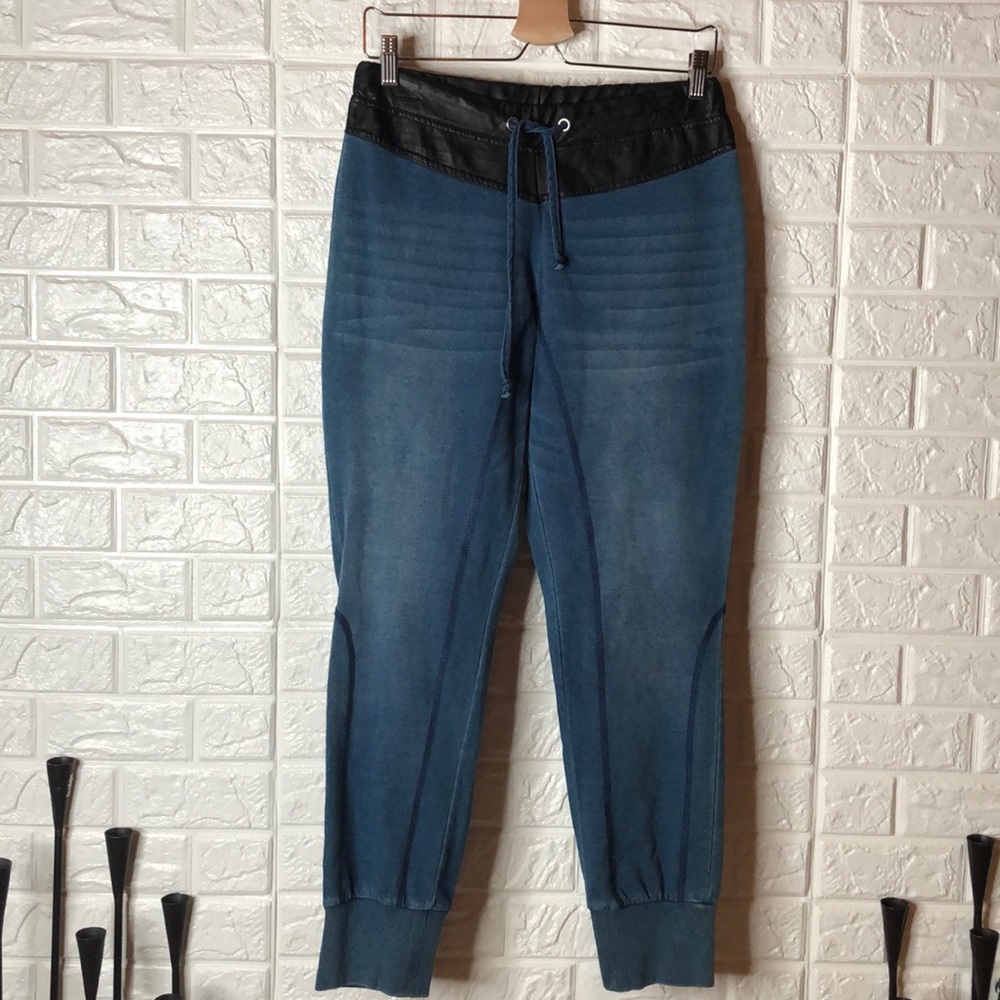 NWT Love Tree Happens faux‎ leather & denim joggers